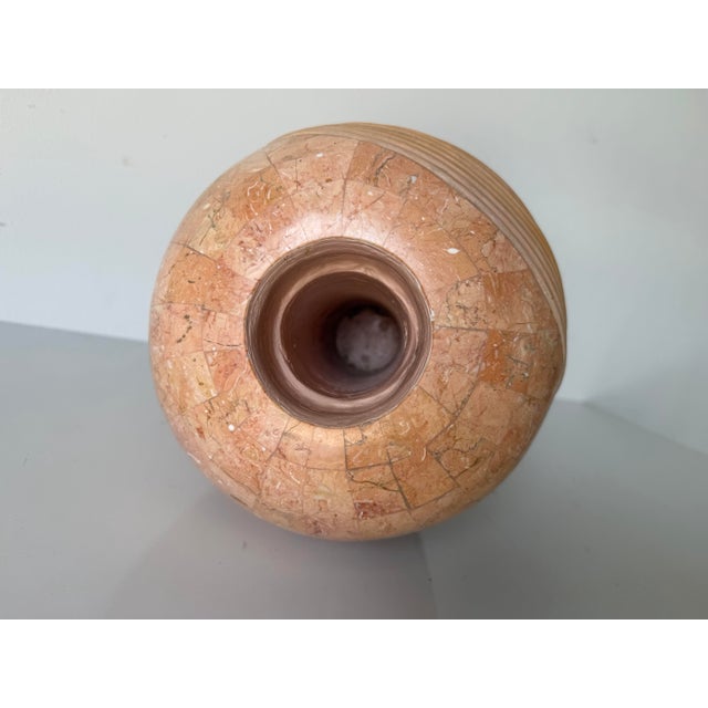 1980’s Vintage Maitland Smith Style Tessellated Stone & Rattan Decorative Vase For Sale - Image 9 of 11