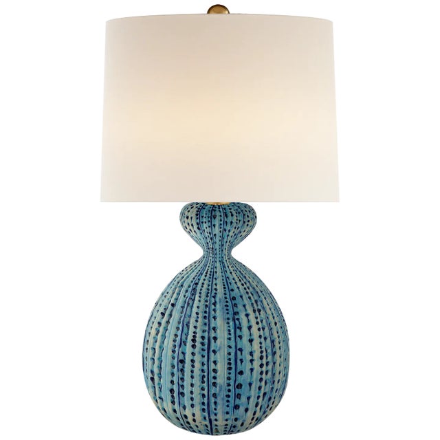 AERIN for Visual Comfort Signature Gannet Table Lamp in Pebbled Aquamarine with Linen Shade For Sale
