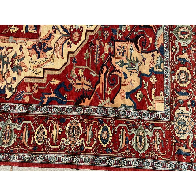 Textile A Stunning Vintage 12' X14' Ivory Groune Persian Serapi Rug For Sale - Image 7 of 11