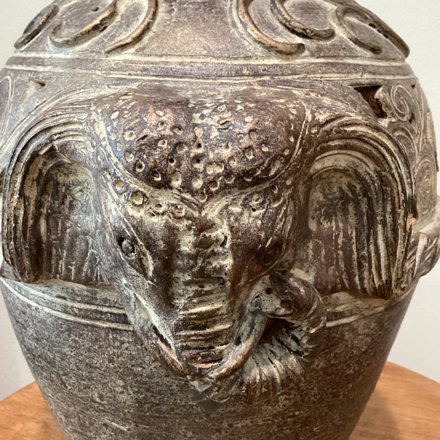 Vintage Terracotta Finish Bronze Color Elephant Head Asian Motifs For Sale - Image 10 of 13