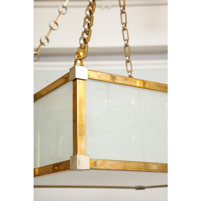 Bespoke Art Deco Style Nickel and Brass-Plated Pendant Fixture For Sale - Image 4 of 8