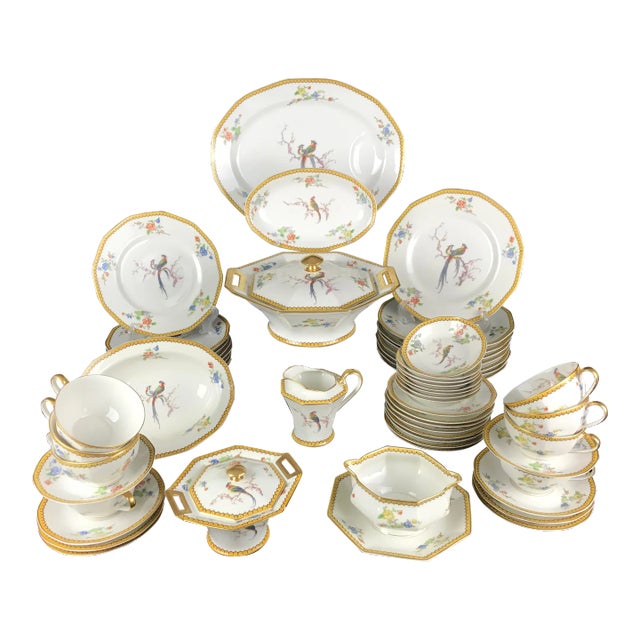 1920s ‘Eden’ Bird of Paradise by Theodore Haviland Limoges, Service for Eight- 53 Pieces For Sale