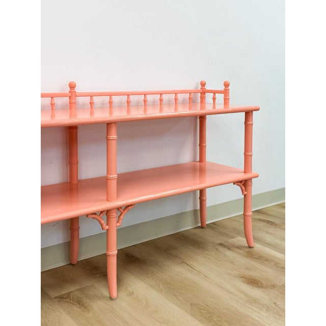 Paint Vintage Console Table Thomasville Allegro Style Pink Faux Bamboo Hollywood Regency For Sale - Image 7 of 14