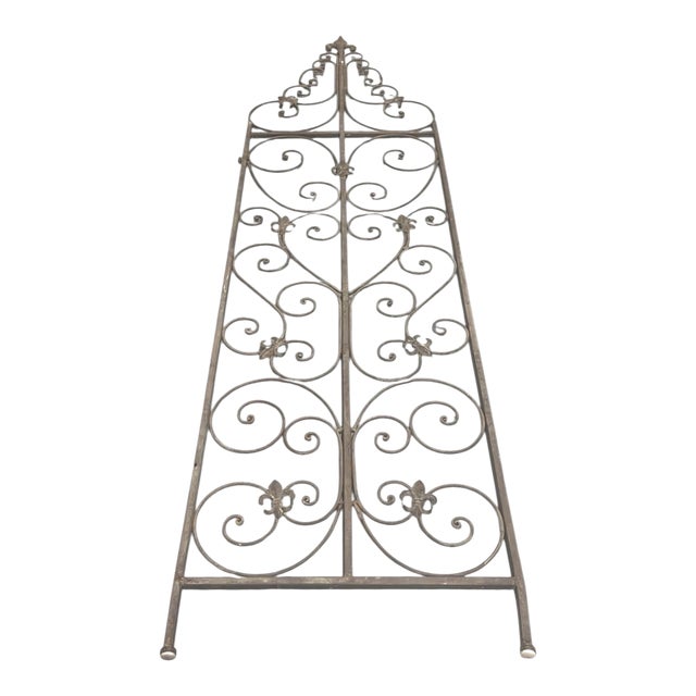 Vintage Hand-Forged Cast Iron Scrollwork Wall Trellis & Architectural Panel With Fleur-De-Lis Accents For Sale