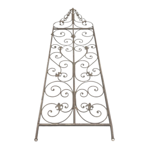 Vintage Hand-Forged Cast Iron Scrollwork Wall Trellis & Architectural Panel With Fleur-De-Lis Accents