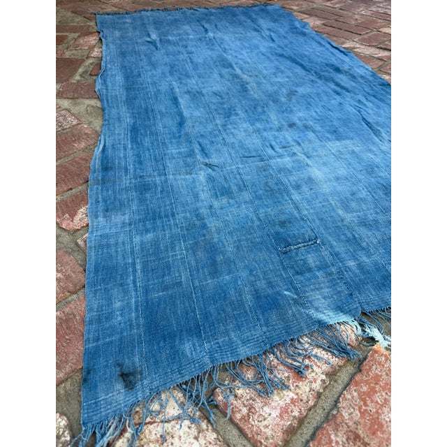 Vintage African Faded Indigo Denim Mossi Mudcloth 67” L X 37” W | No. 99 For Sale In Los Angeles - Image 6 of 9