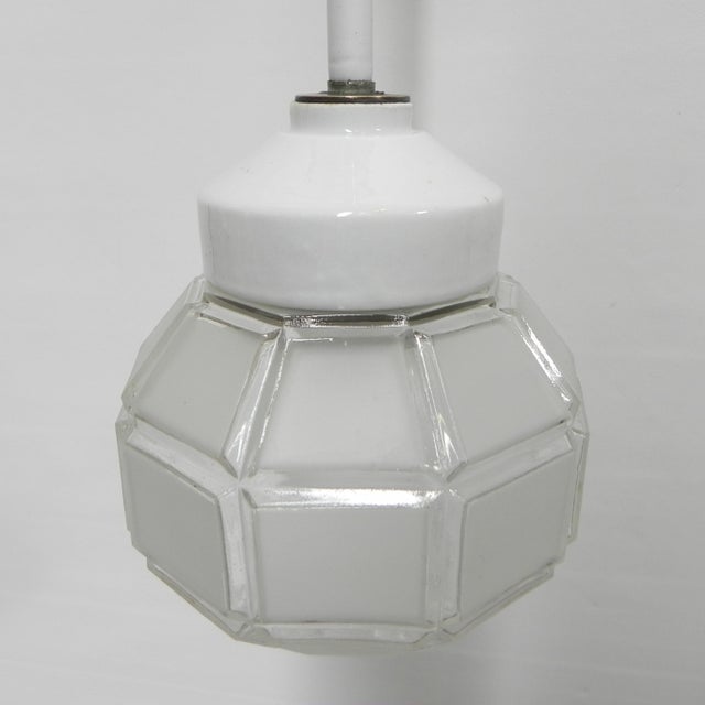 Art Deco Hanging Lamp with Octagonal Frosted Glass Shade, 1930s For Sale - Image 9 of 18