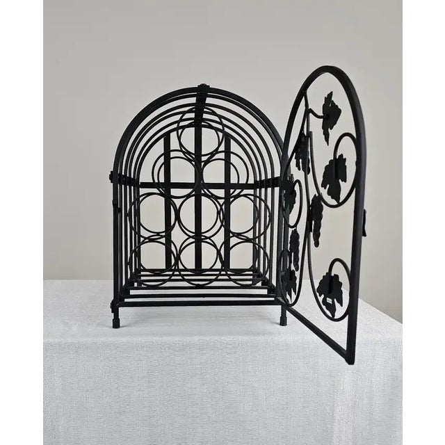 Rustic Vintage Black Metal Ivy Wine Table Display Rack For Sale In New York - Image 6 of 12