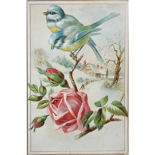 Victorian Antique Victorian Chromolithograph Bluebirds & Roses For Sale - Image 3 of 3