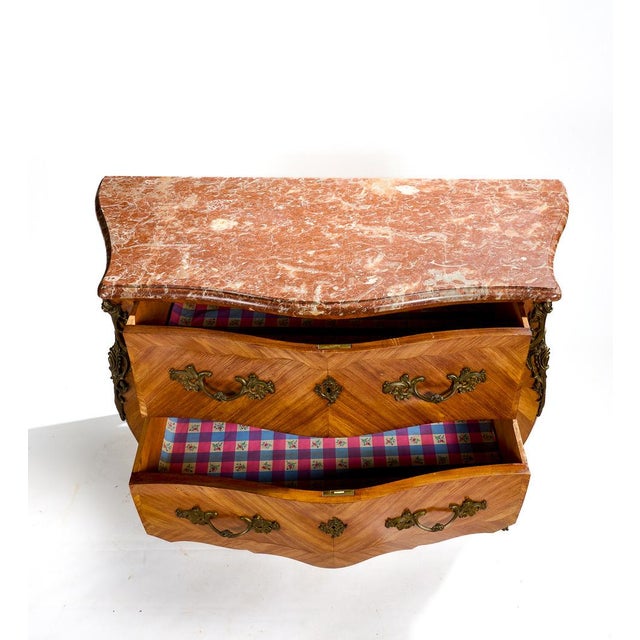 Metal Louis XV Style Bombé Commode in Wood and Red Marble, Late 19th Century For Sale - Image 7 of 8