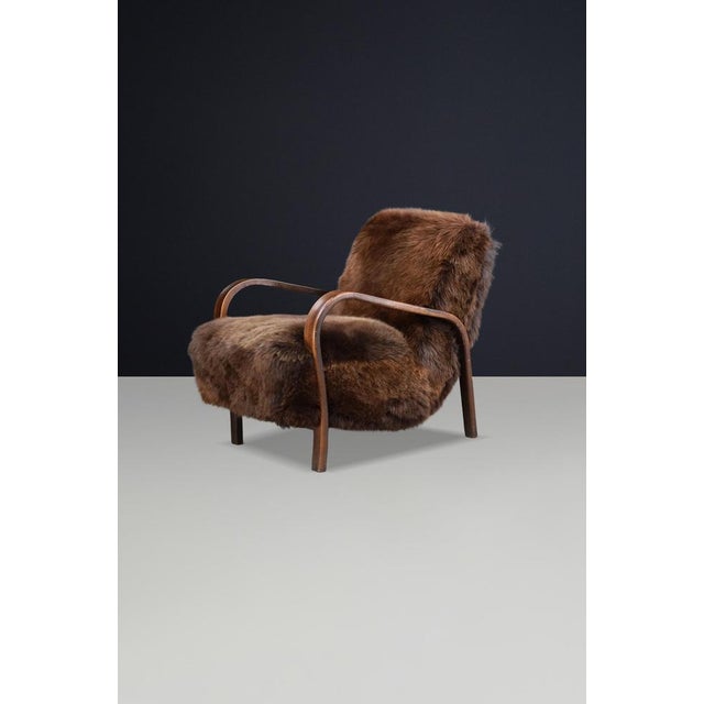Mid-Century Czech Bentwood and Sheepskin Chair attributed to Kozelka Kropacek, 1940s For Sale - Image 9 of 12