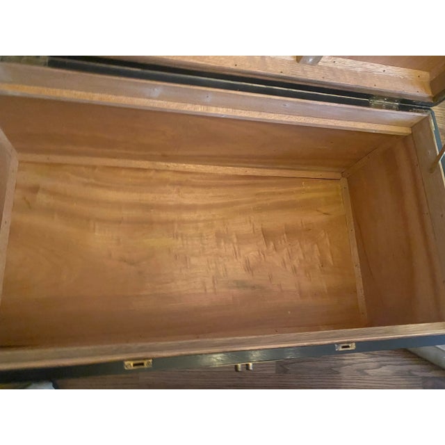 Vintage Black Lacquer Chinoiserie Wedding Chest With Mother of Pearl Inlay Sailboats and Island Scenes For Sale - Image 11 of 13