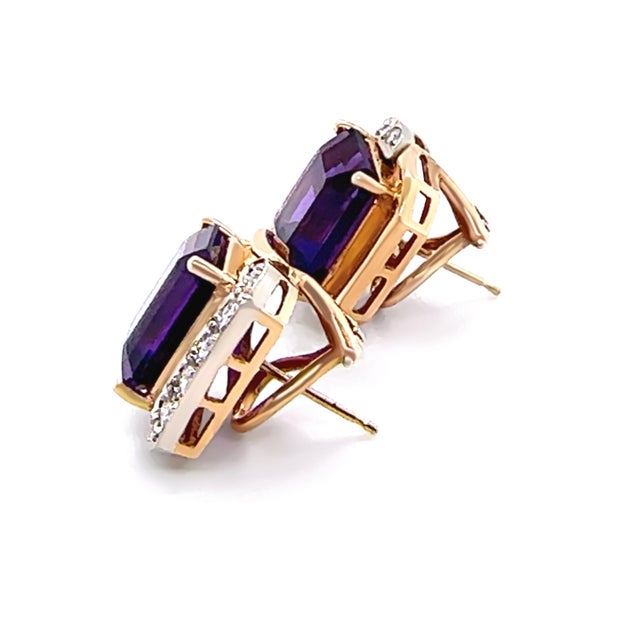 14ct Yellow and White Gold Amethyst and Diamond Earrings, A Pair For Sale - Image 4 of 7