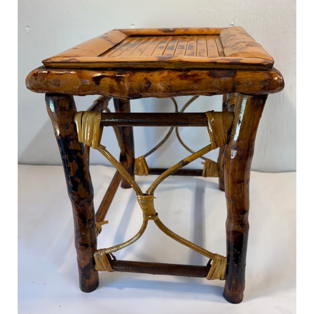 Wood Vintage Burnt Bamboo Plant Stand For Sale - Image 7 of 9