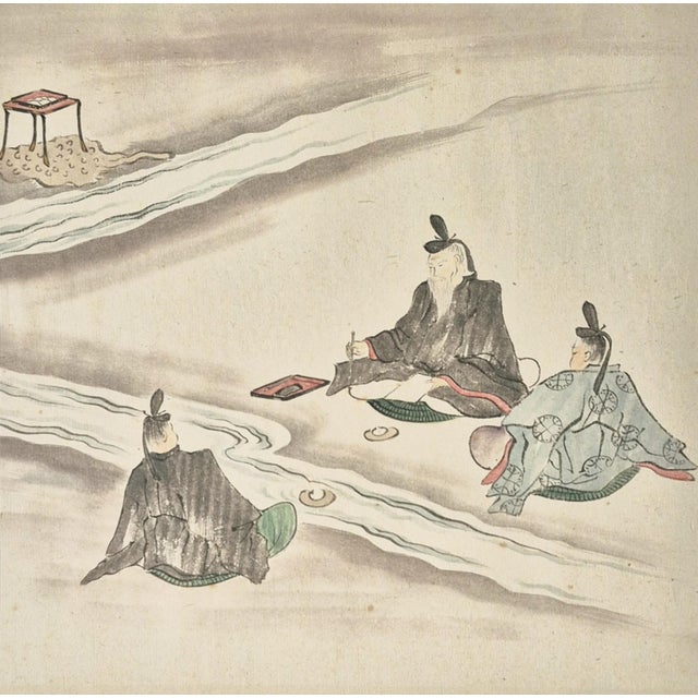 Mid 19th Century Set of 3 Antique Japanese Paintings Depicting the Art of Archery, Renga Poetry and Noble Lords – Newly Framed For Sale - Image 5 of 7