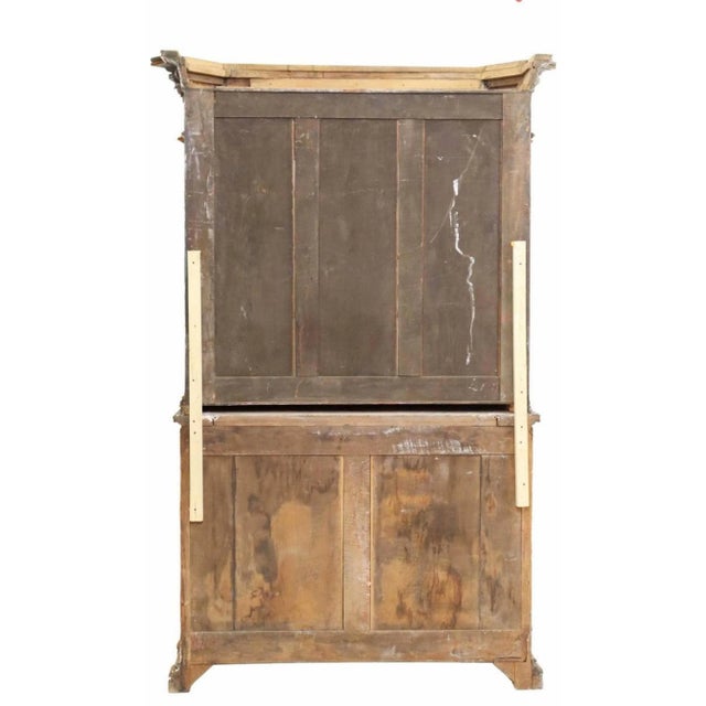 Green Monumental 19th Century Gothic Revival Carved Painted Gilded Wood Glass Door Two-Piece Hutch Buffet China Cabinet For Sale - Image 8 of 9