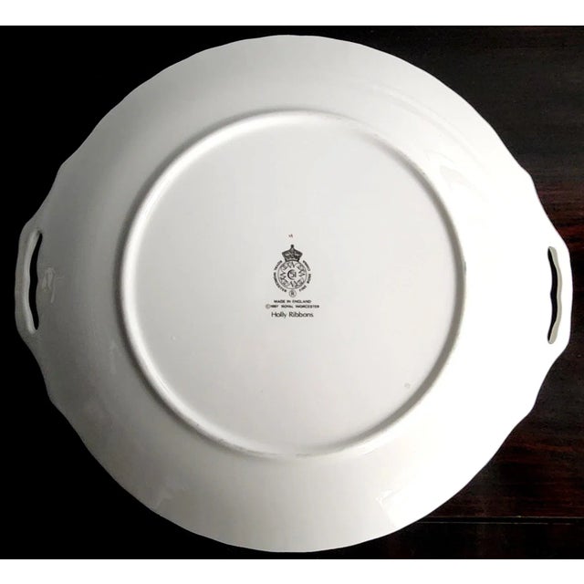 Royal Worcester Holiday "Holly Ribbons" Fine Bone China Twin Handled Cake Plate. Royal Worcester Fine Bone China, Made in...