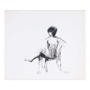 Bold Seated Figure 20th Century Ink