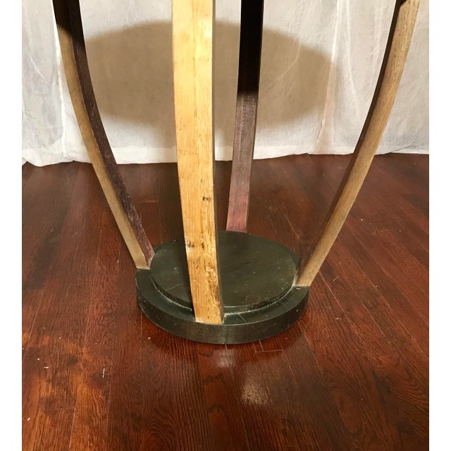 Artistic Oak Wine Barrel Table With Mirrored Top For Sale - Image 4 of 5