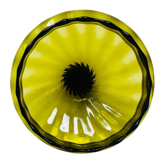 Vintage 1960s Large Italian Empoli Olive Green Glass Circus Tent Lidded Compote For Sale - Image 9 of 13