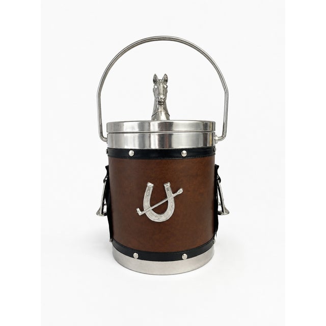 Black English Equestrian Horse Ice Bucket in Dark Brown Faux Leather, 1970s For Sale - Image 8 of 8