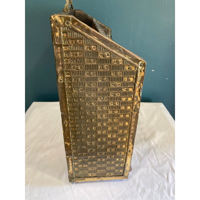 Wood Vintage Hammered Brass Magazine Rack With Embossed Tall Ship For Sale - Image 7 of 11