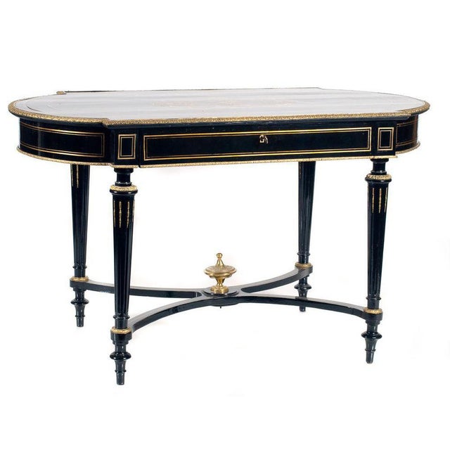 Vintage Wooden Table with Brass Inlates For Sale - Image 6 of 6