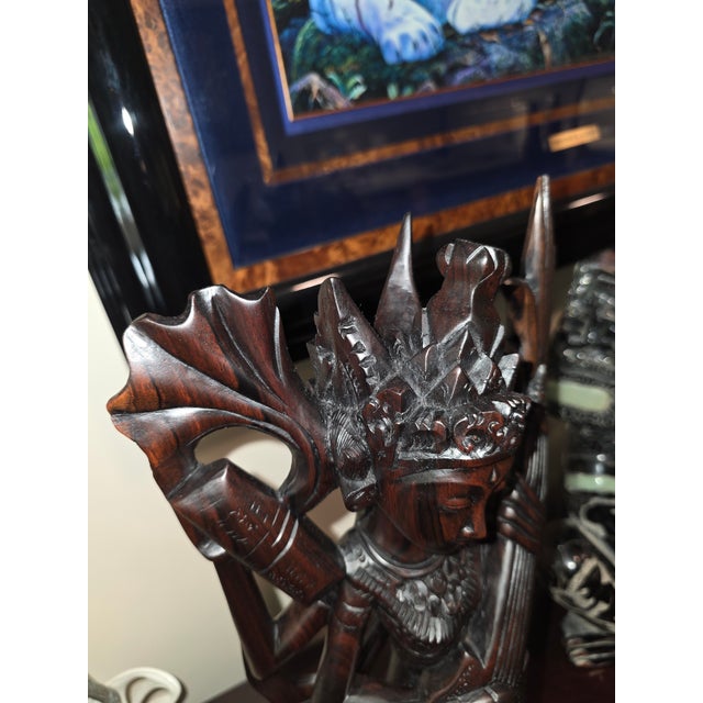 Mid 20th Century Art Deco Balinese Modernist Macassar Ebony Sarasvati Swan Rider Sculpture For Sale - Image 4 of 18