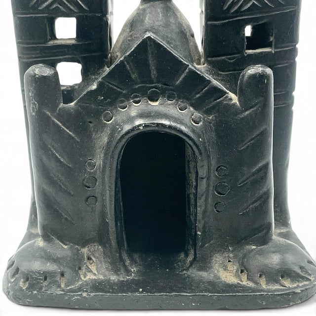 Vintage Mexican Barro Negro Black Clay Mission Church Cathedral Folk Art Pottery For Sale - Image 10 of 10