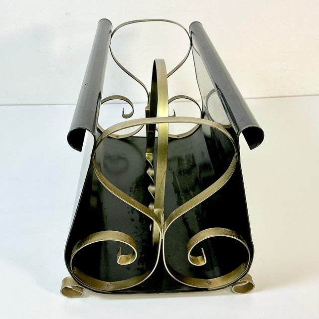 1950s Vintage Arts & Crafts Boho Chic Hand Painted Tole Metal Magazine Rac For Sale - Image 6 of 12