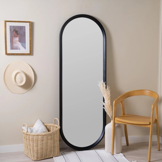 Spritely Home Marci Black Capsule Full Wall Mirror For Sale - Image 4 of 7