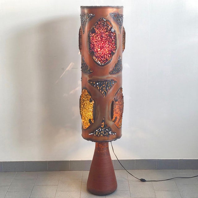 Vintage Brutalist Ceramic Resin and Copper Floor Lamp from Accolay, 1970s For Sale - Image 4 of 16