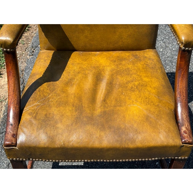 Very Fine 19th C. Georgian Style Leather Arm Chair in Ochre / Mustard / Green For Sale - Image 11 of 18