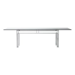 Brushed Steel Base Doge Dining Table with Glass Top by Carlo Scarpa for Gavina Simon, 1970s For Sale