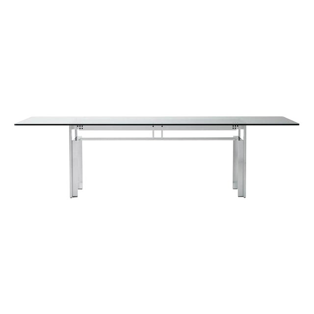 Brushed Steel Base Doge Dining Table with Glass Top by Carlo Scarpa for Gavina Simon, 1970s For Sale
