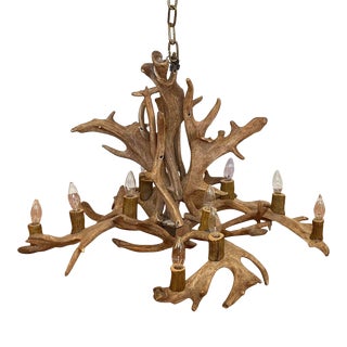 Mid-Century Vintage Handmade Fallow Deer Antler Lodge Chandelier For Sale