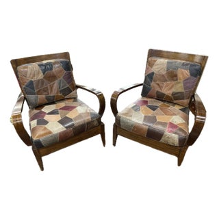 Mid 20th Century Art Deco Patchwork Leather Club Chairs Pair For Sale