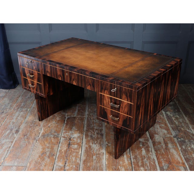 Art Deco Italian Macassar Ebony Desk with Leather Top, 1950s For Sale - Image 12 of 18