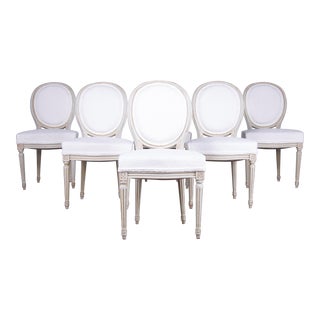 Antique French Louis XVI Style Provincial Painted Dining Chairs W/ White Boucle - Set of 6 For Sale
