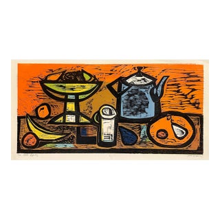 Irving Amen Still Life Mid Century Modern Woodblock For Sale