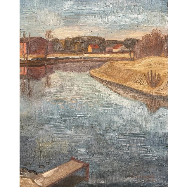 Karl Schlageter, River Landscape Water Expressionism, 1944, Oil on Canvas, Framed For Sale - Image 9 of 13