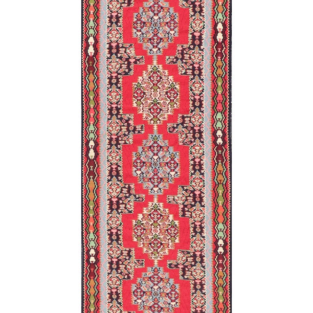 Red Vintage Persian Kilim Rug With Vibrant Red Field and Accents of Light 2'7 X 12'2 For Sale - Image 8 of 12
