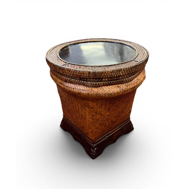 Boho Chic Mid-Century Boho Coastal Rattan Storage Side Tables - A Pair For Sale - Image 3 of 16