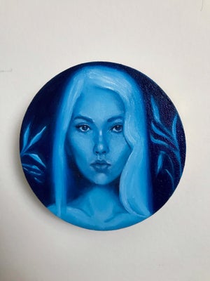 Night Queen by Ariane` Kamps | Oils, gold leaf, wood tondo Portrait of a woman with blue tones.