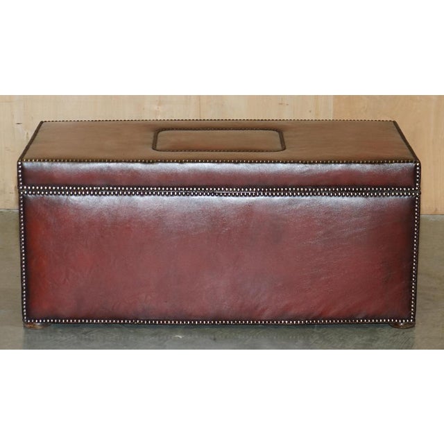 Absolutely exquisite, fully restored, circa 1920's hand dyed Bordeaux leather steamer trunk with ornate stud work all...