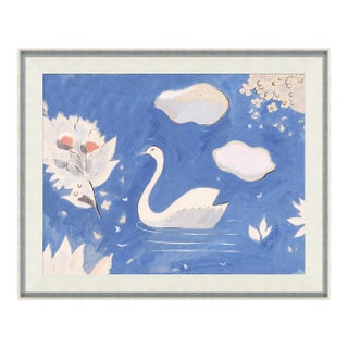 Swan in Lake Art Print in Silver Frame by Paule Marrot For Sale