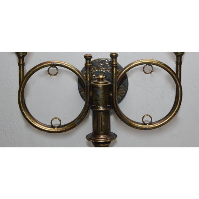 Mid-Century Modern Gilt Finish Hunting Horn Electrified Wall Sconce For Sale - Image 3 of 11