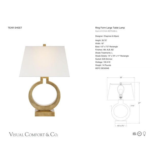 Chapman & Myers by Visual Comfort Signature Ring Form Large Table Lamp in Antique-Burnished Brass with Linen Shade...
