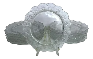Set Ten Vintage French Lalique Crystal Honfleur (Geranium) Dessert Plates