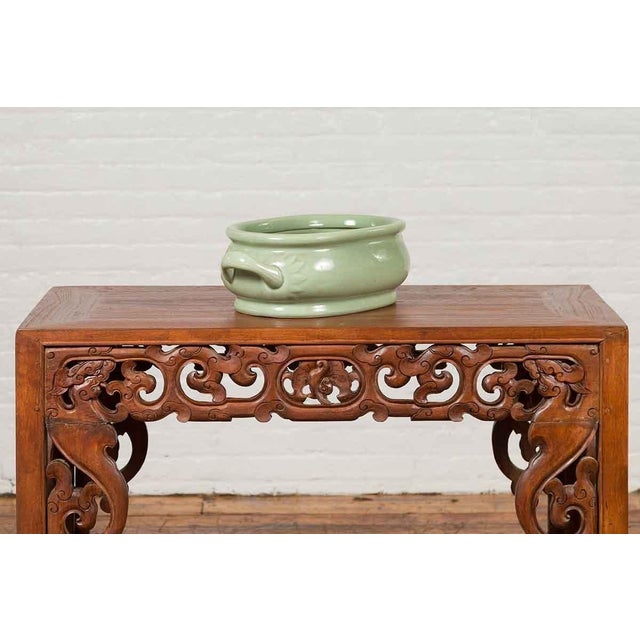 Mid 20th Century Chinese Vintage Celadon Foot Bath with Two Handles and Foliage Motifs For Sale - Image 5 of 13